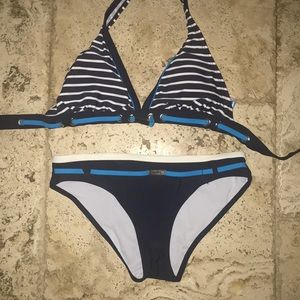 Navy blue striped bikini